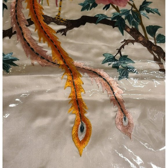 Vintage Silk Embroidered Asian Bird Duck Peacock Art Picture. Set of 2 - Picture 5 of 12